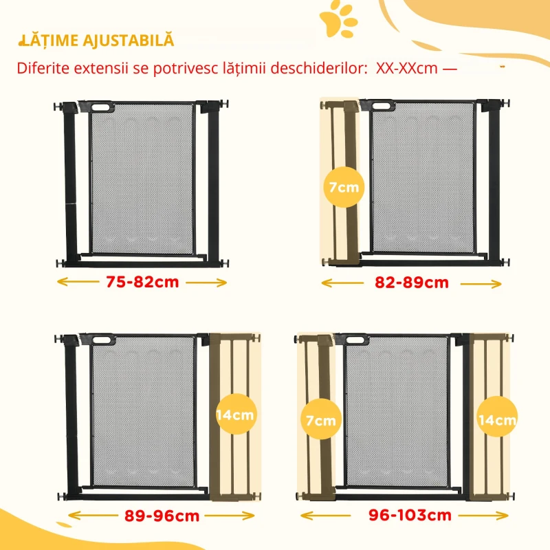PawHut Poarta de Siguranta Reglabila 76–103 cm pentru Usi/Scari – Negru