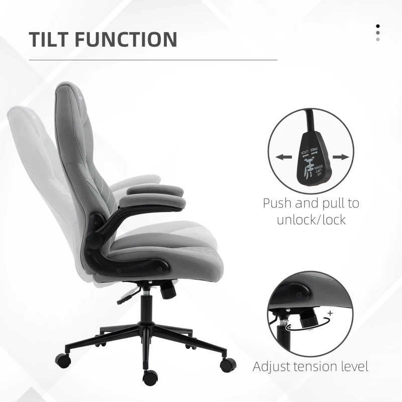 Vinsetto Home Office Chair, High-Back Computer Chair with Flip Up Armrests, Swivel Wheels and Adjustable Height, Light Grey