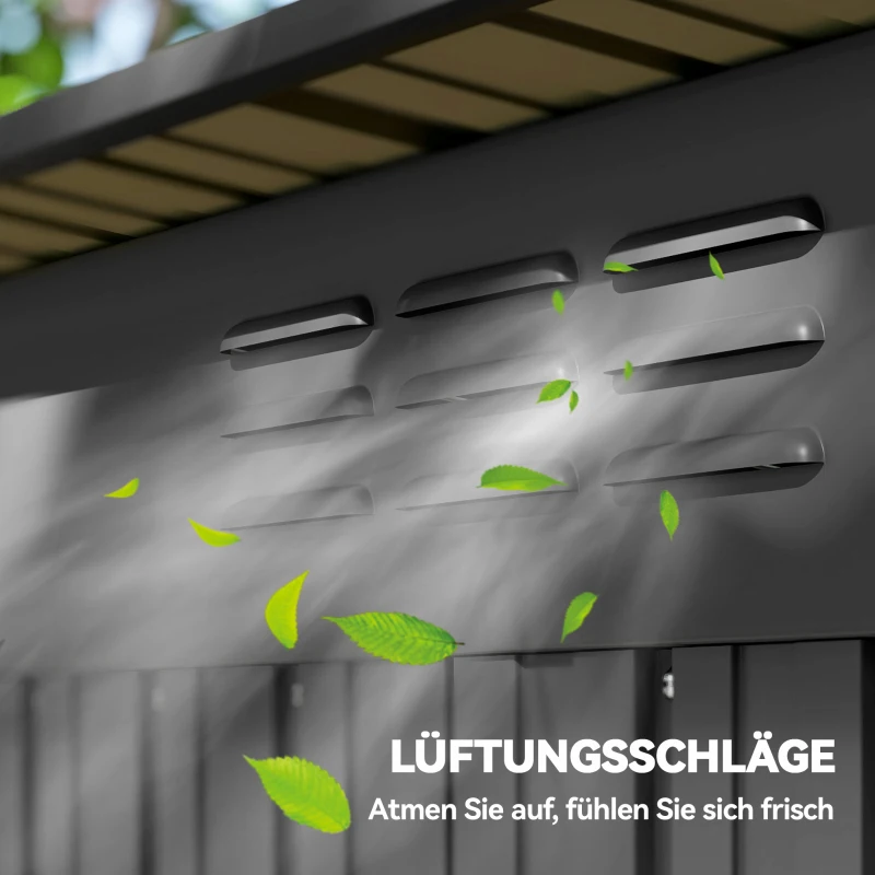 Outsunny Metalowy domek ogrodowy 1,37 m², schowek z łatwym montażem, dach jednospadowy, przesuwane drzwi, otwory wentylacyjne, rękawice