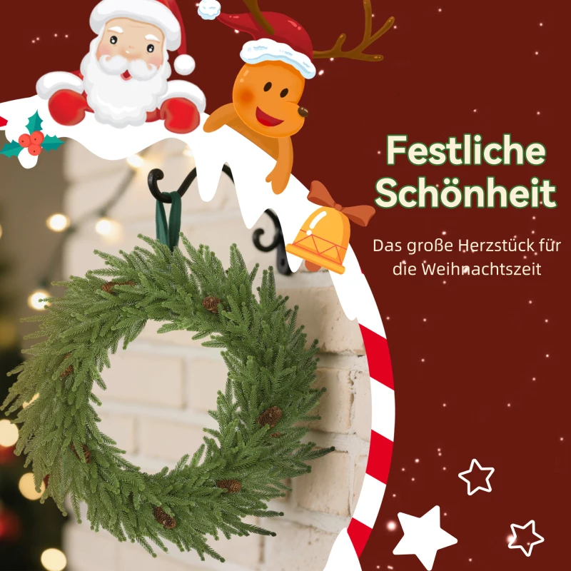 HOMCOM Weihnachtskranz mit Zapfen, Türkranz Künstlicher Weihnachtskranz für Tür Grün, Ø60 x 15 cm