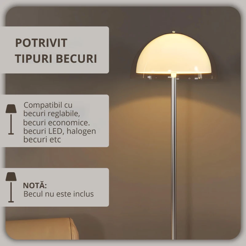 HOMCOM Lampă de Podea cu Abajur Dublu Strat pentru Living, Sufragerie, Dormitor, din Metal și Acrilic, Ø35x150 cm, Alb