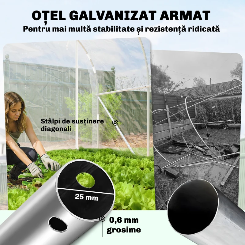 Outsunny Seră tip tunel 2x3x2 m cu uși rulabile, cadru din oțel și acoperire din PE anti-UV, transparentă