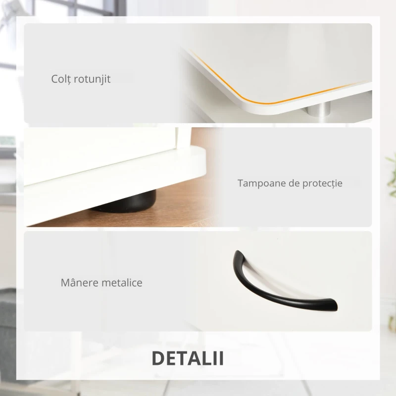 Homcom Birou PC 120 × 55 cm PAL+Otel cu Sertare & Raft Monitor