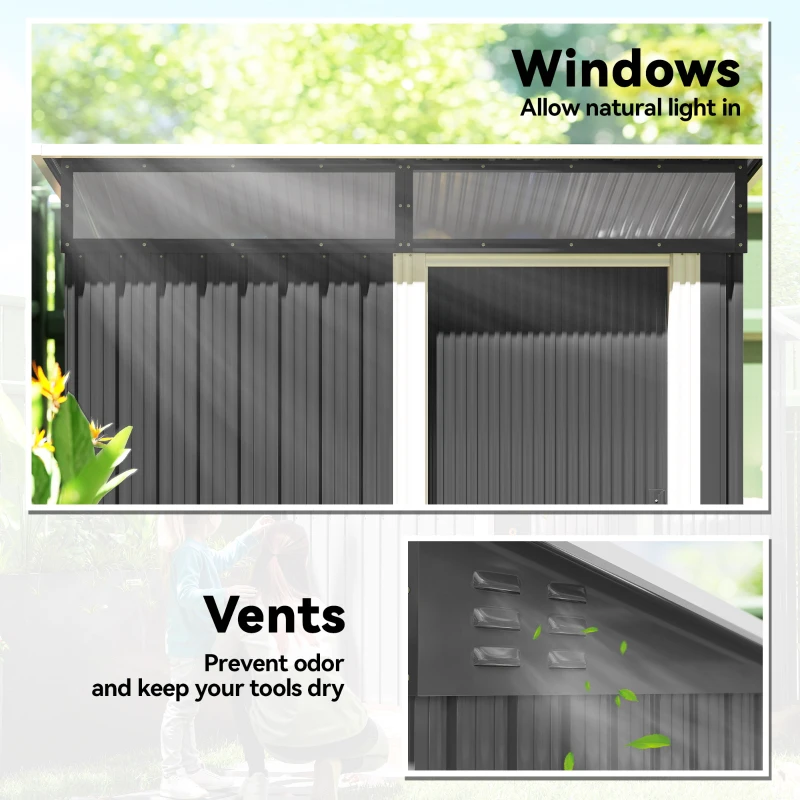 Metalowy domek narzędziowy 1,9m² z fundamentem, 195x122x182cm