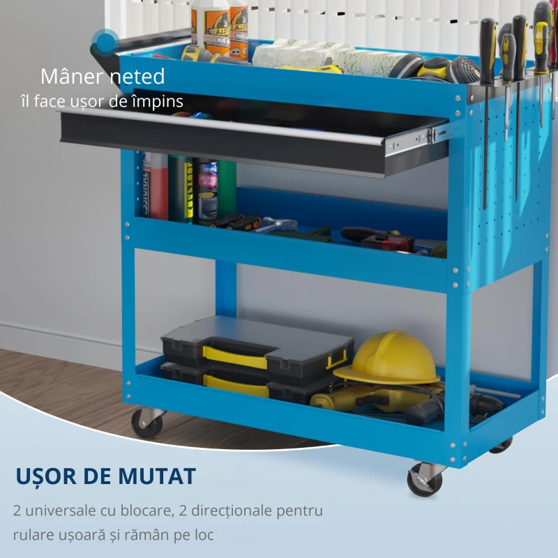 Durhand Carucior Scule 82×35×76 cm – Cu Sertar, Maner & 3 Rafturi