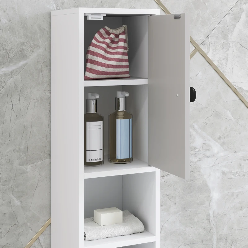 kleankin 180cm Tall Bathroom Cabinet, Slim Bathroom Storage Cabinet with 4 Open Shelves, 2 Door Cupboards and Adjustable Shelves, Light Grey