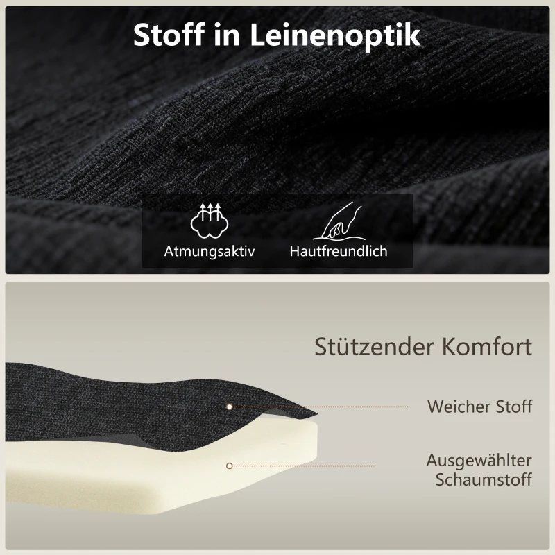 HOMCOM 3-Sitzer-Sofa Sofa Couch Ecksofa, mit Chaiselongue, Knopfheftung, 193 x136 x 85 cm, Schwarz(m-5)