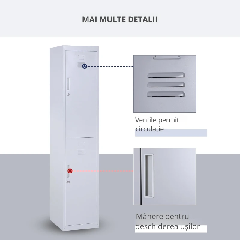 Vinsetto Dulap Metalic Haine – 4 Rafturi, 2 Usi, Gri 38×46×180 cm