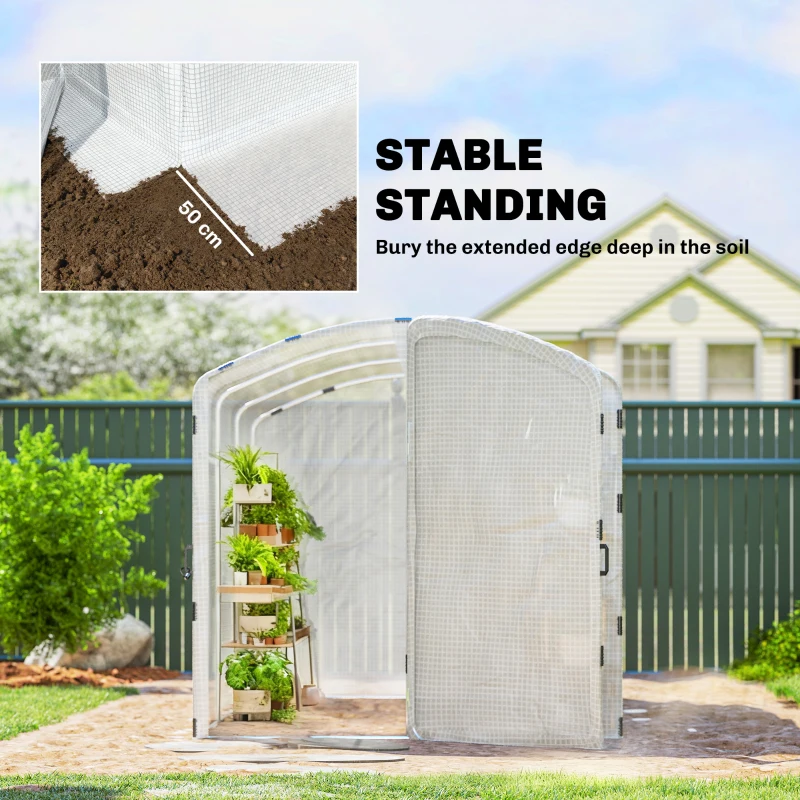 Outsunny Polytunnel Greenhouse Walk-in Grow House with UV-resistant PE Cover, Door and Galvanised Steel Frame, 2 x 2 x 2m, White