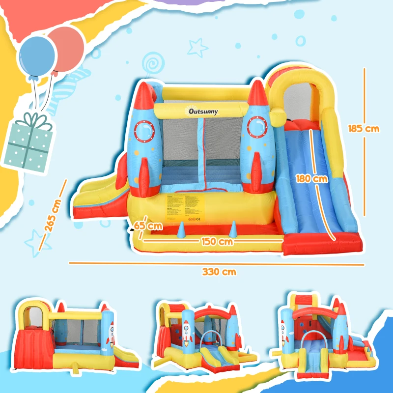 Outsunny Bouncy Castle Inflatable Trampoline Slide Pool Rocket Design 3.4 x 2.8 x 1.85m