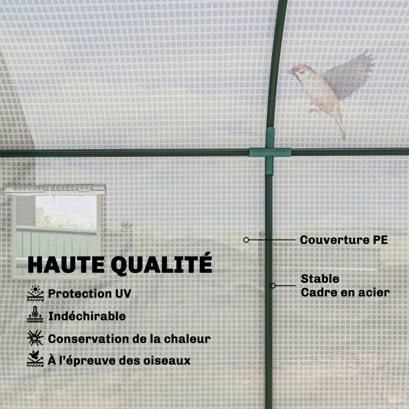 Outsunny Serre de Jardin, Petite Serre de Balcon en Bâche PE Châssis Acier, Portes et Fenêtres Roulantes 300 x 100 x 200 cm blanc