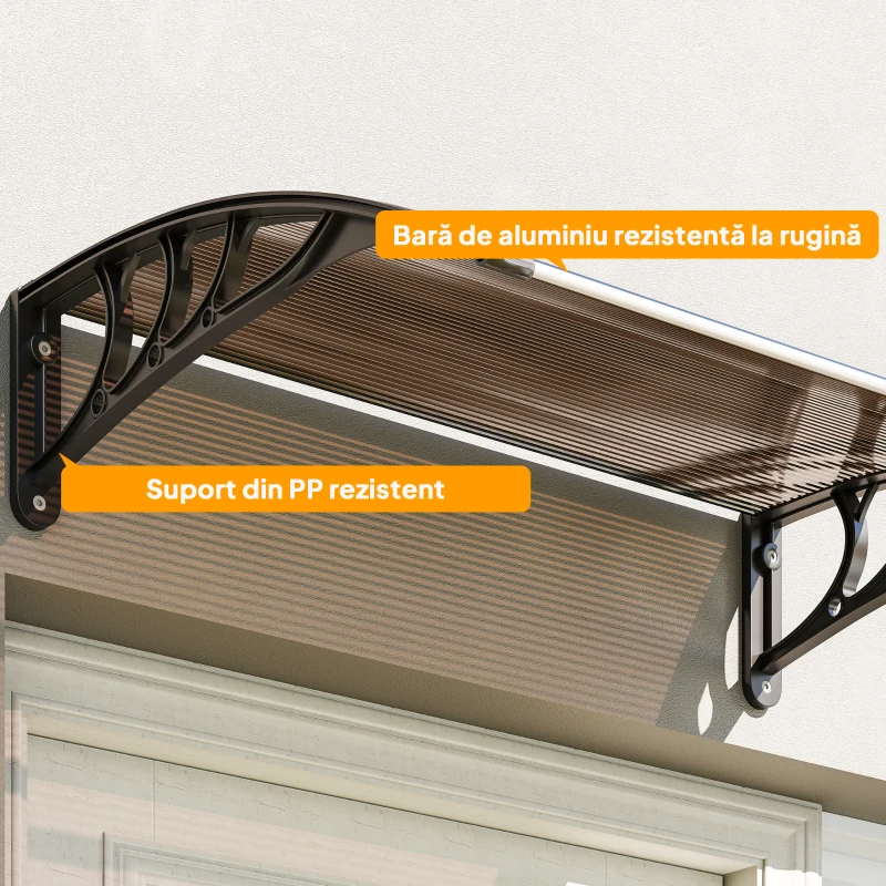 Outsunny Copertină de Exterior Impermeabilă și Anti-UV, din Policarbonat, Polipropilenă și Aluminiu, 75x100x23 cm, Maro și Negru