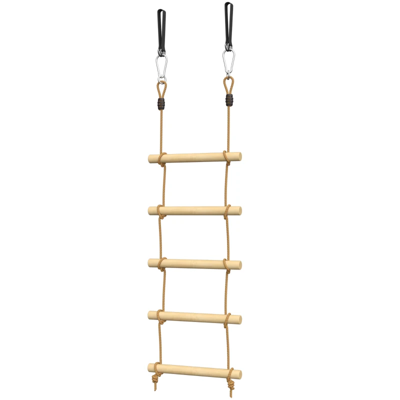 AIYAPLAY Ninja Line Kinder 1,8m 5-stufige Kletterleiter mit 2 Karabinern 2 Baumgurten für 3-8 Jahre 40 x 3,5 x 180 cm Naturholz