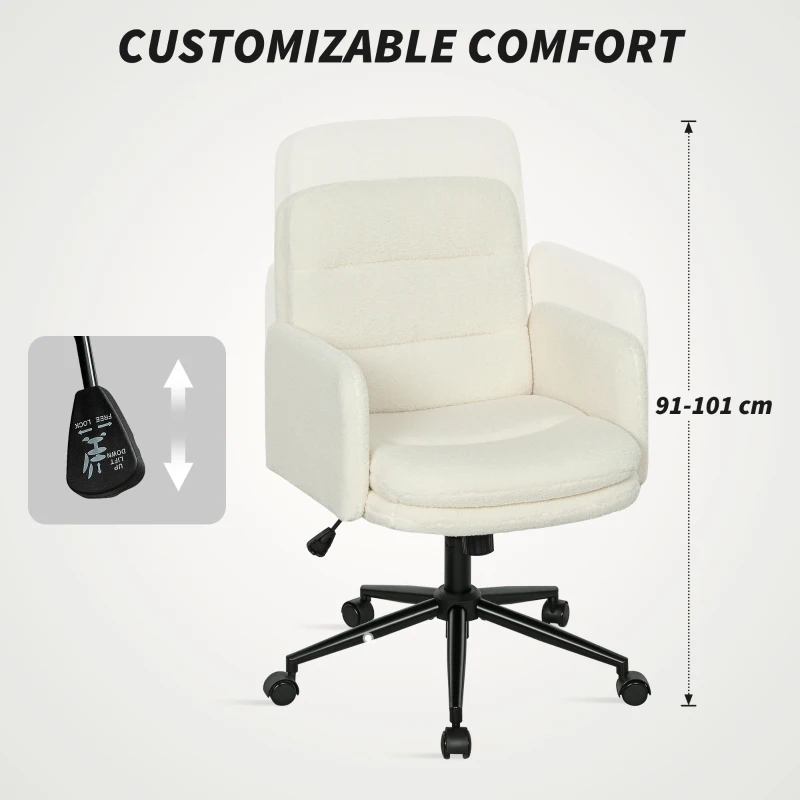 HOMCOM Fabric Office Chair, Modern Computer Desk Chair with Armrest, Swivel Wheels, Quick Assembly, Cream White