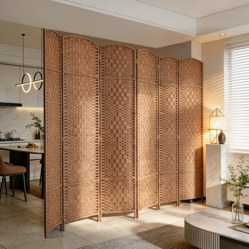 HOMCOM Paravent en bois séparateur de pièce pliable 6 panneaux 270 x 180 cm naturel