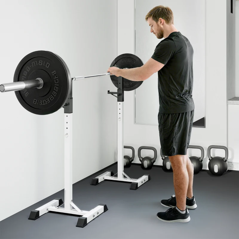 HOMCOM Hantelständer, 2er-Set, bis 150 kg belastbar, höhenverstellbar, Stahl, weiß+schwarz, 52 x 48 x 160 cm