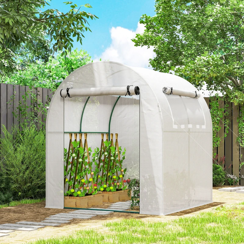 Outsunny Estufa de Jardim 180x180x200 cm Estufa Tipo Túnel Pequena com Porta Enrolável e Janela de Malha para Cultivar Plantas Flores Branco