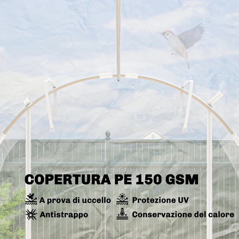 Outsunny Serra a Tunnel 2x3x2 m con Porte Avvolgibili, Telaio in Acciaio e Copertura in PE Anti-UV, Trasparente