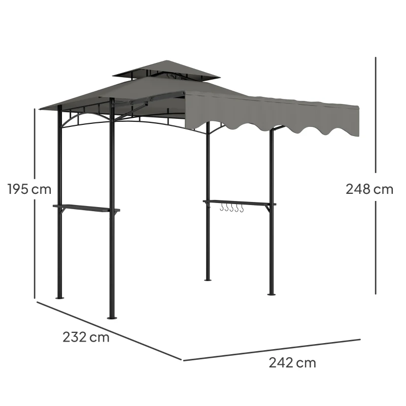 Outsunny Gazebo per barbecue con doppio tetto ignifugo, 242x149x248 cm, Grigio