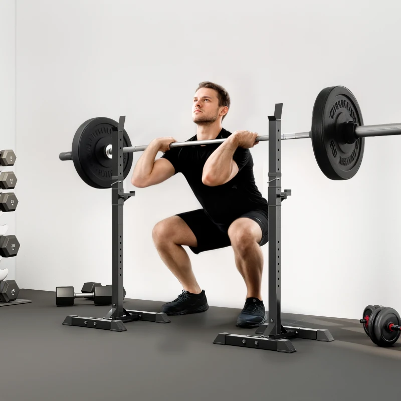 HOMCOM Hantelständer, 2er-Set, bis 150 kg belastbar, höhenverstellbar, Stahl, weiß+schwarz, 52 x 48 x 160 cm