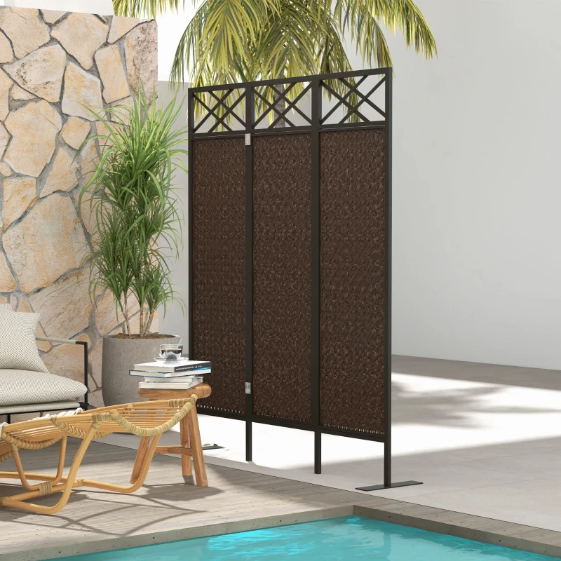 Outsunny Raumteiler Paravant, Vintage-Design, 3-teilig, 148 cm x 33cm x 181 cm, Braun + Schwarz
