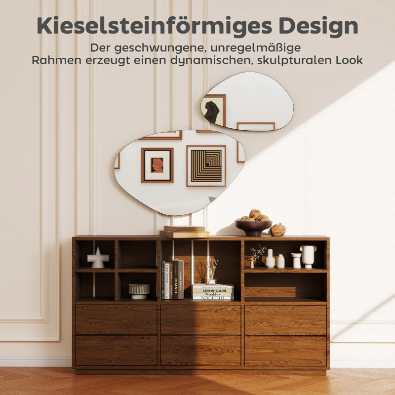 HOMCOM Wandspiegel 2er-Set 70 x 46 cm, 49,5 x 31 cm Fenster Spiegel mit Metallrahmen Hängespiegel in Kieselform, Schwarz