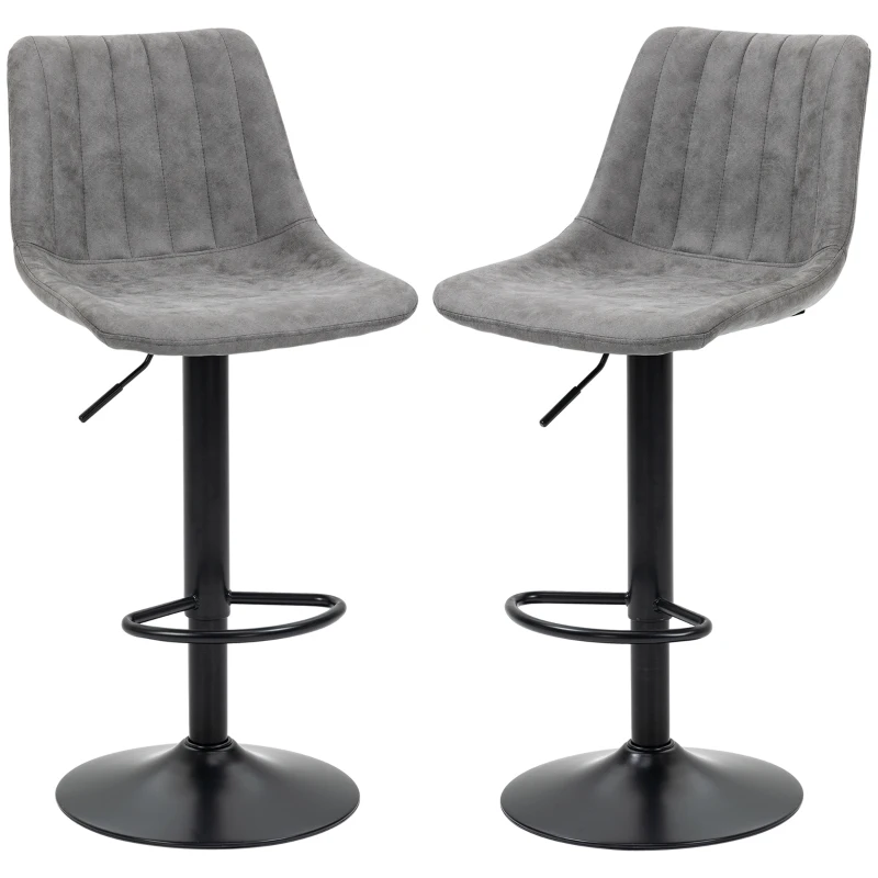 HOMCOM Adjustable Set of 2 Bar Stools, Counter Height Barstools, 360° Swivel Tall Stools with Footrest for Home Pub, Grey