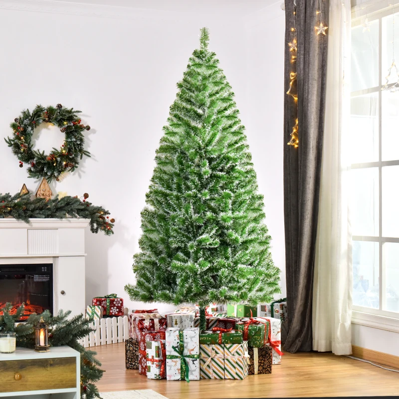 HOMCOM 7FT Artificial Christmas Tree Home Xmas Decoration with Metal Stand, Branch Tips, Green