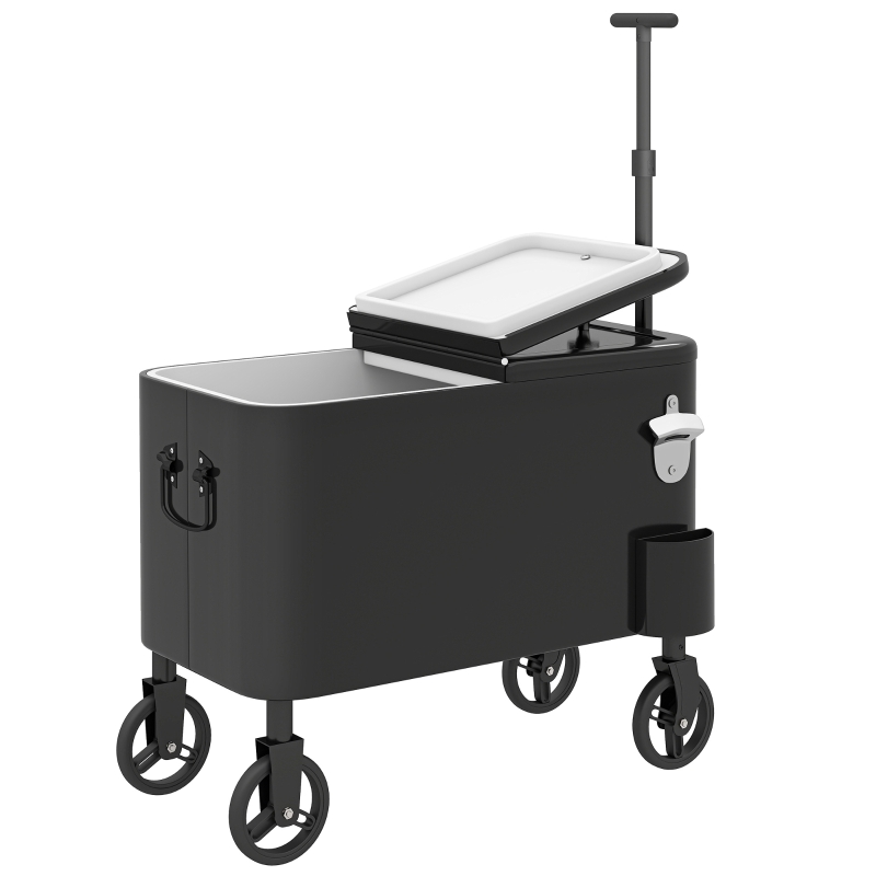 Outsunny Carrello frigo 56 L con ruote e manico regolabile, 75x35x120 cm, Nero