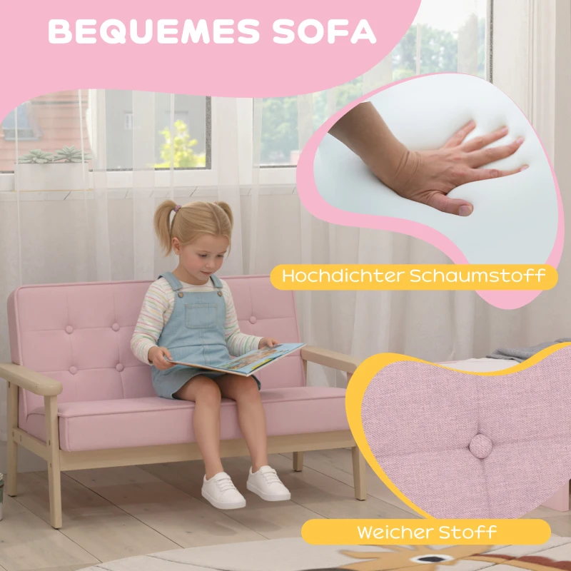 AIYAPLAY Kindersessel, Kindersofa mit Holzrahmen, Samtoptik, gepolstert, für Kinder von 3-15 Jahren Rosa
