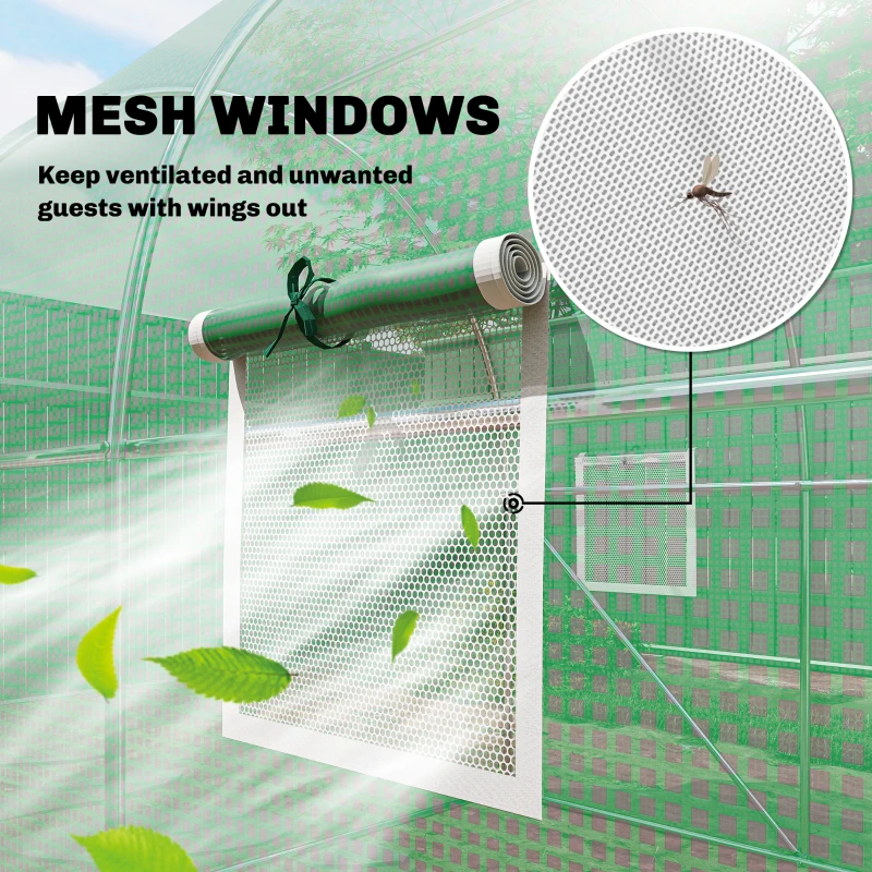 Outsunny 2 x 3 m Walk-in Polytunnel Greenhouse with Hinged Door and 6 Roll Up Mesh Windows, Garden Tunnel Warm House Tent, Green