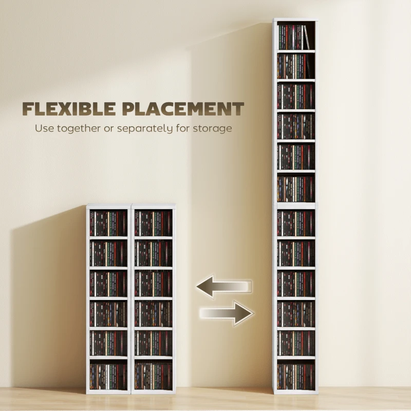 HOMCOM Set of 2 CD Media Display Shelf Unit Tower Rack with Adjustable Shelves, White