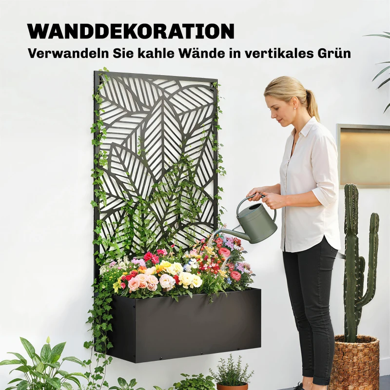 Outsunny Hochbeet aus Metall mit Rankgitter für Kletterpflanzen, freistehend oder zur Wandmontage