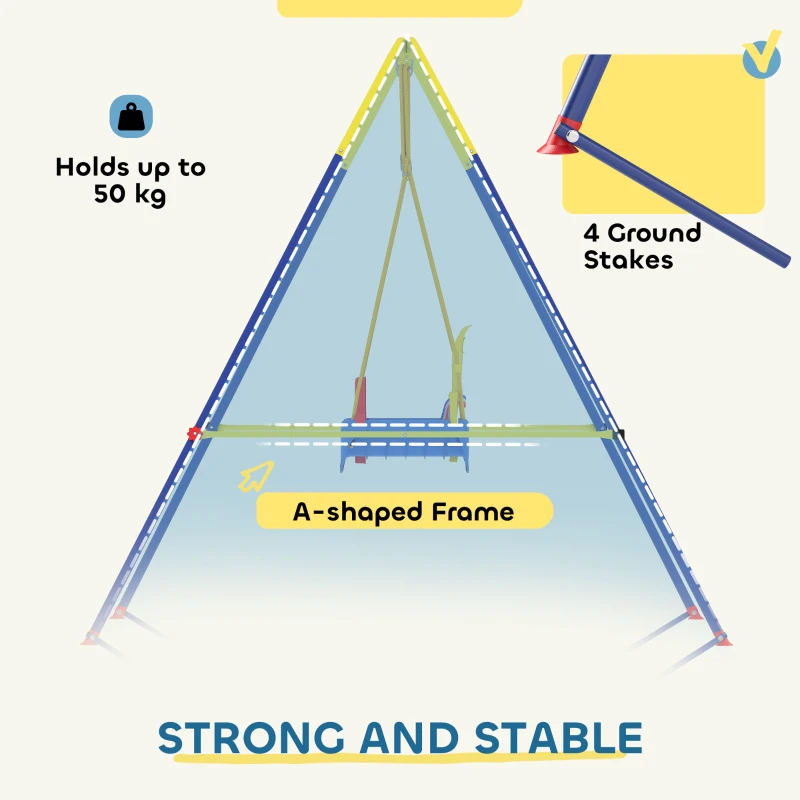 AIYAPLAY Huśtawka 3-w-1 dla dzieci, regulowana, z oparciem i paskiem bezpieczeństwa, 128 x 155 x 157 cm, niebieska