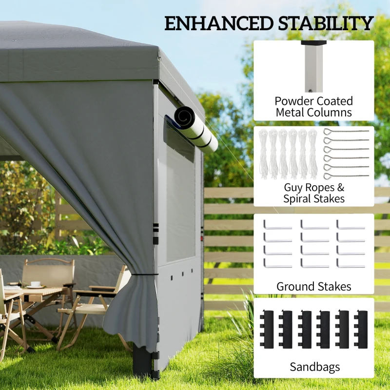 Outsunny 3 x 6 m Pop Up Canopy with UV50+ Protection Garden Gazebo with 6 Sidewalls, Dark Grey