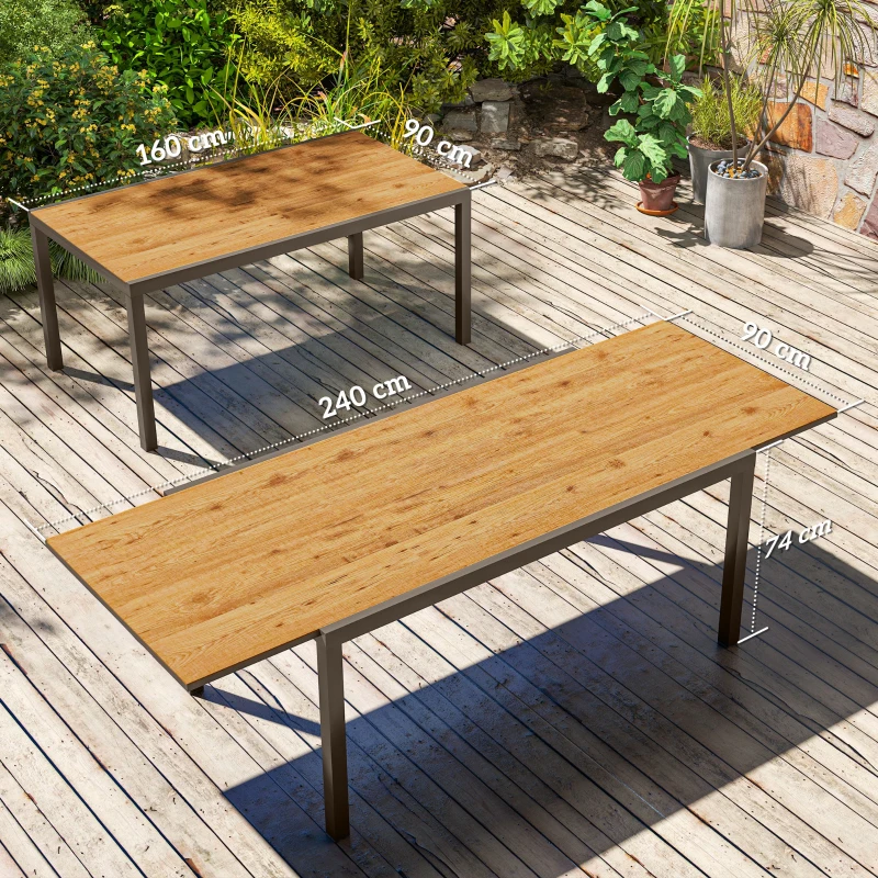 Outsunny Mesa de Comedor Exterior Extensible de 160-240 cm para 6-8 Personas Mesa de Jardín Rectangular para Terraza Marrón