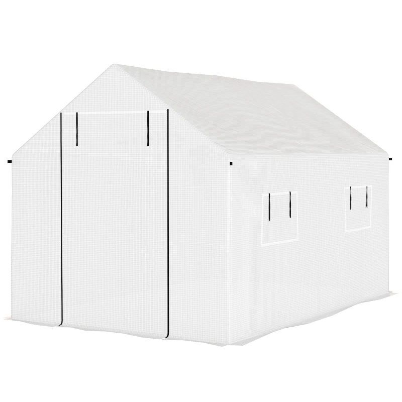 Outsunny Invernadero de Túnel 2x3x2 m con 4 Ventanas de Malla y Puerta con Cremallera Invernadero de Huerto para Jardín Blanco