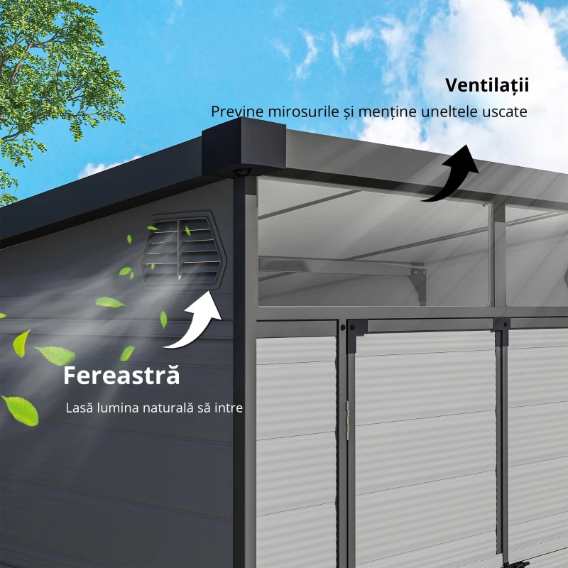 Outsunny Șopron pentru Grădină din Plastic cu Ferestre și Orificii de Ventilație, 190x191x215 cm, Gri Deschis(m-6)