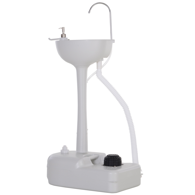 Outsunny Camping Sink, 17L Portable Hand Wash Station with Towel Holder, Soap Dispenser and Rolling Wheels, Outdoor Sink for Events, Gatherings, Worksite