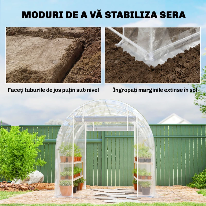 Outsunny Seră tip tunel 2x3x2 m cu uși rulabile, cadru din oțel și acoperire din PE anti-UV, transparentă