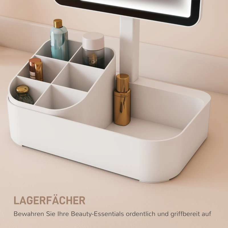 HOMCOM Schminkspiegel mit Beleuchtung wiederaufladbar 180°Drehbar LED Kosmetikspiegel mit 2 Beleuchtungsmodi, Weiß