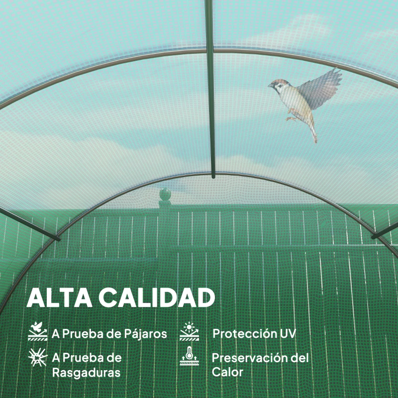 Outsunny Invernadero de Túnel 600x300x200 cm Invernadero de Jardín con Puerta Enrollable 8 Ventanas Cubierta PE 140g/m² y Tubo de Acero para Cultivos Plantas Verduras Verde