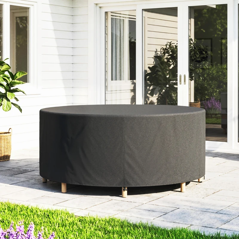Outsunny Capa para Móveis de Jardim Resistente ao Inverno Impermeável Cobertura Anti-UV Lona em Tecido Oxford 420D Ø214x70Hcm Preto