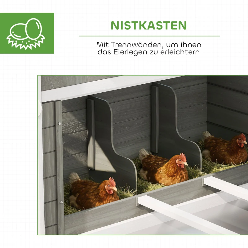 PawHut Hühnerstall aus Holz mit Auslauf Nistkasten Asphaltdach herausziehbar Tablett für 8-10 Hühner 347x160x150 cm Dunkelgrau