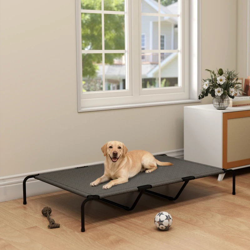 PawHut Hundeliege Outdoor, Erhöhtes Hundebett für große Hunde, mit Waschbares Mesh Stahlrahmen, 152 x 94 x 23 cm, Grau