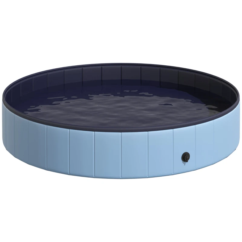 PawHut Collapsible Non-Slip PVC Dog Pool, Easy to Clean, 160 cm Diameter x 30 cm Height, Blue