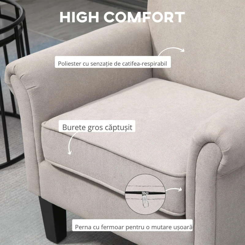 HOMCOM Fotoliu pentru Living, Stil Nordic, Tapițat cu Lemn și Poliester, Ideal pentru Living și Familie, 79x78x87 cm, Gri