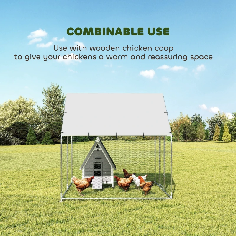 PawHut Wybieg dla kur z ocynkowanej stali z odpornym dachem UV, zamykanymi drzwiami 2x2x2 m, srebrny