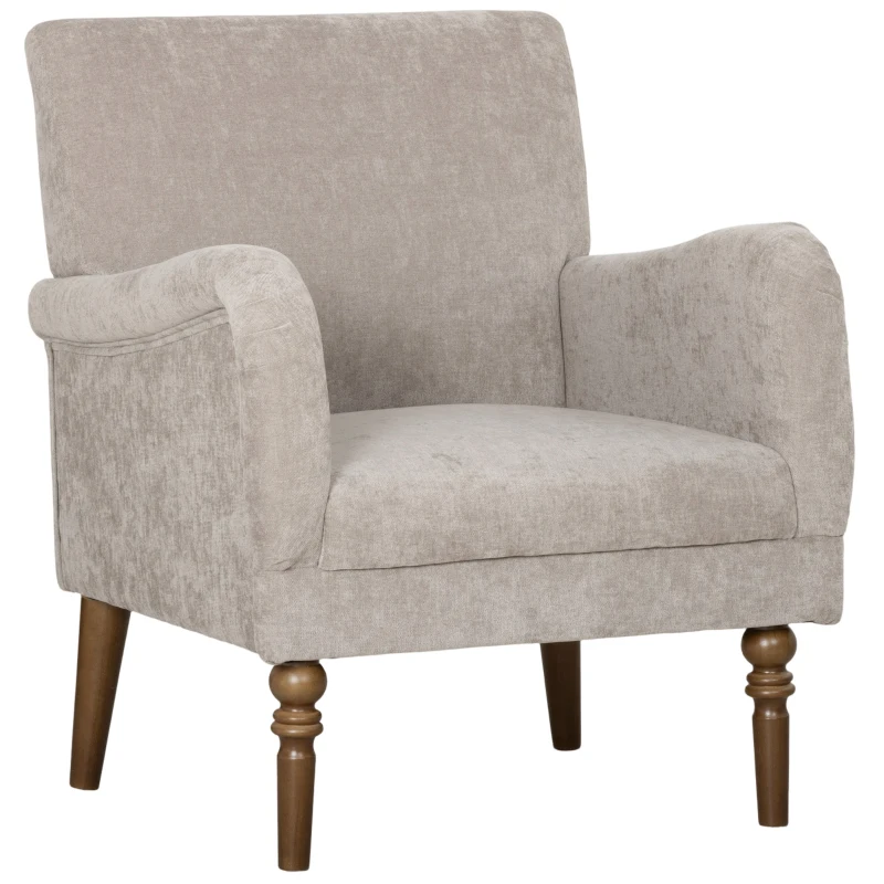 HOMCOM Poltrona Relax Estofado em Linho Apoios de Braços Elegantes Pés de Madeira Maciça Acolchoamento Espesso Cinzento