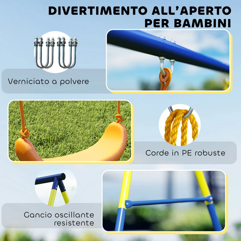 AIYAPLAY Altalena da Giardino 3 in 1 per Bambini 3-8 Anni, in Acciaio e PE, 285x160x181 cm, Multicolore
